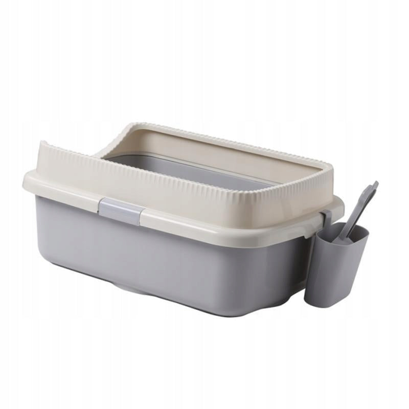 Open Top Cat Litter Tray Big Capacity with Scoop and Scoop Holder for