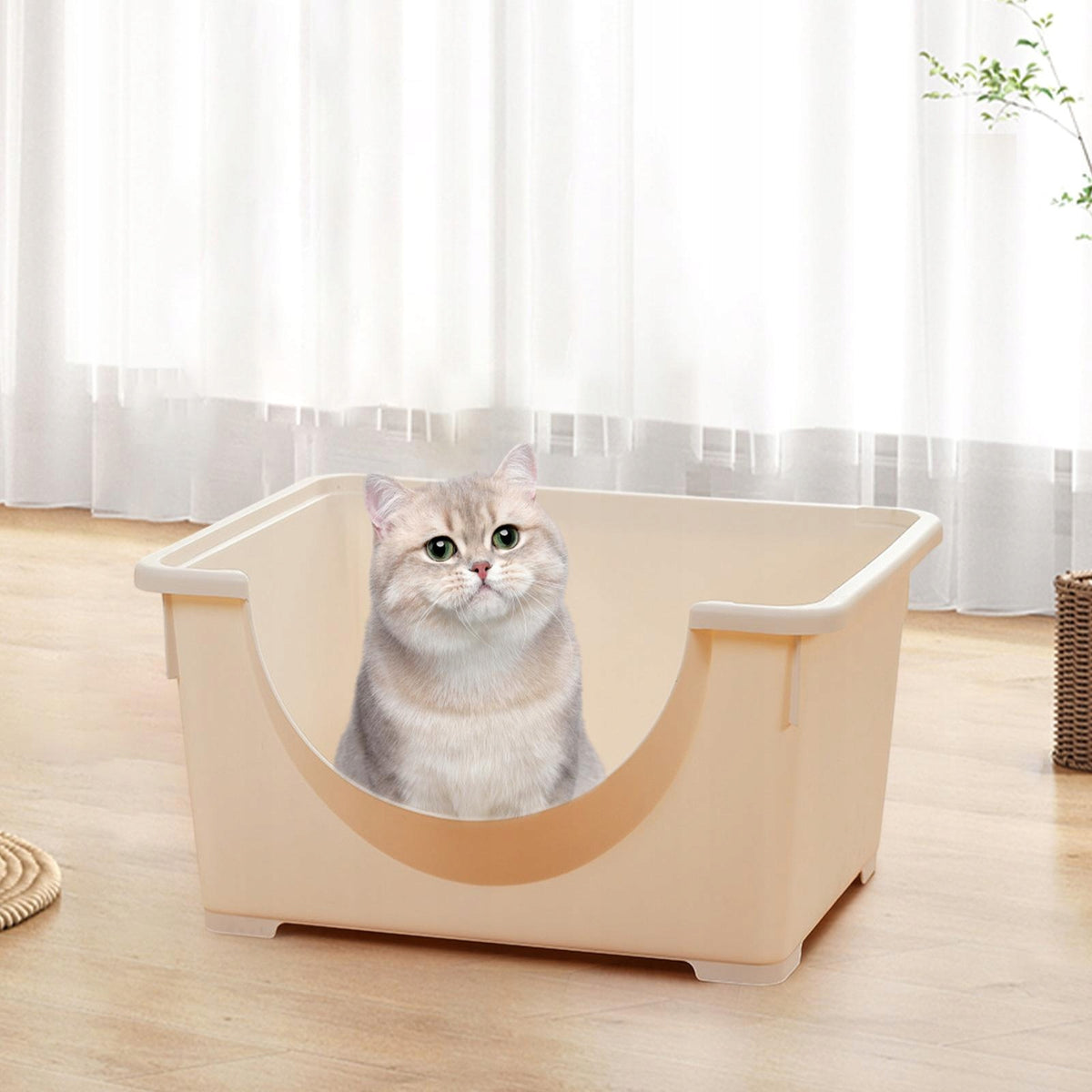 Open Top Cat Litter Tray, Kitten Potty Toilet ,Portable Cat Sand off white