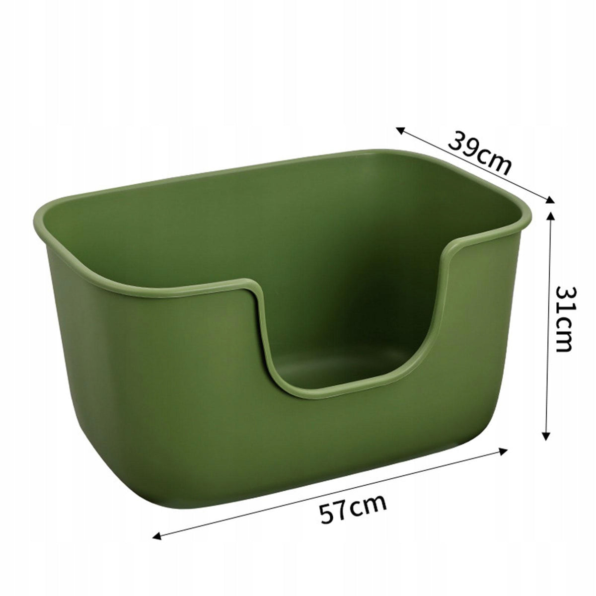Open Top Cat Litters Box Easy to Clean Large Pan Splashproof Dark Green Packaging status original
