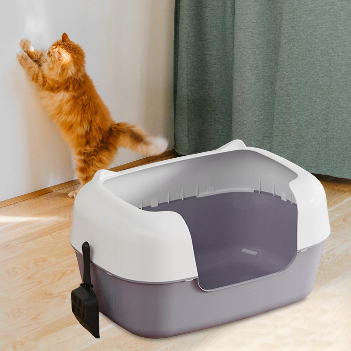 Open Top Pet Litter Box Cat Litter Container Pet Supplies Kitten gray