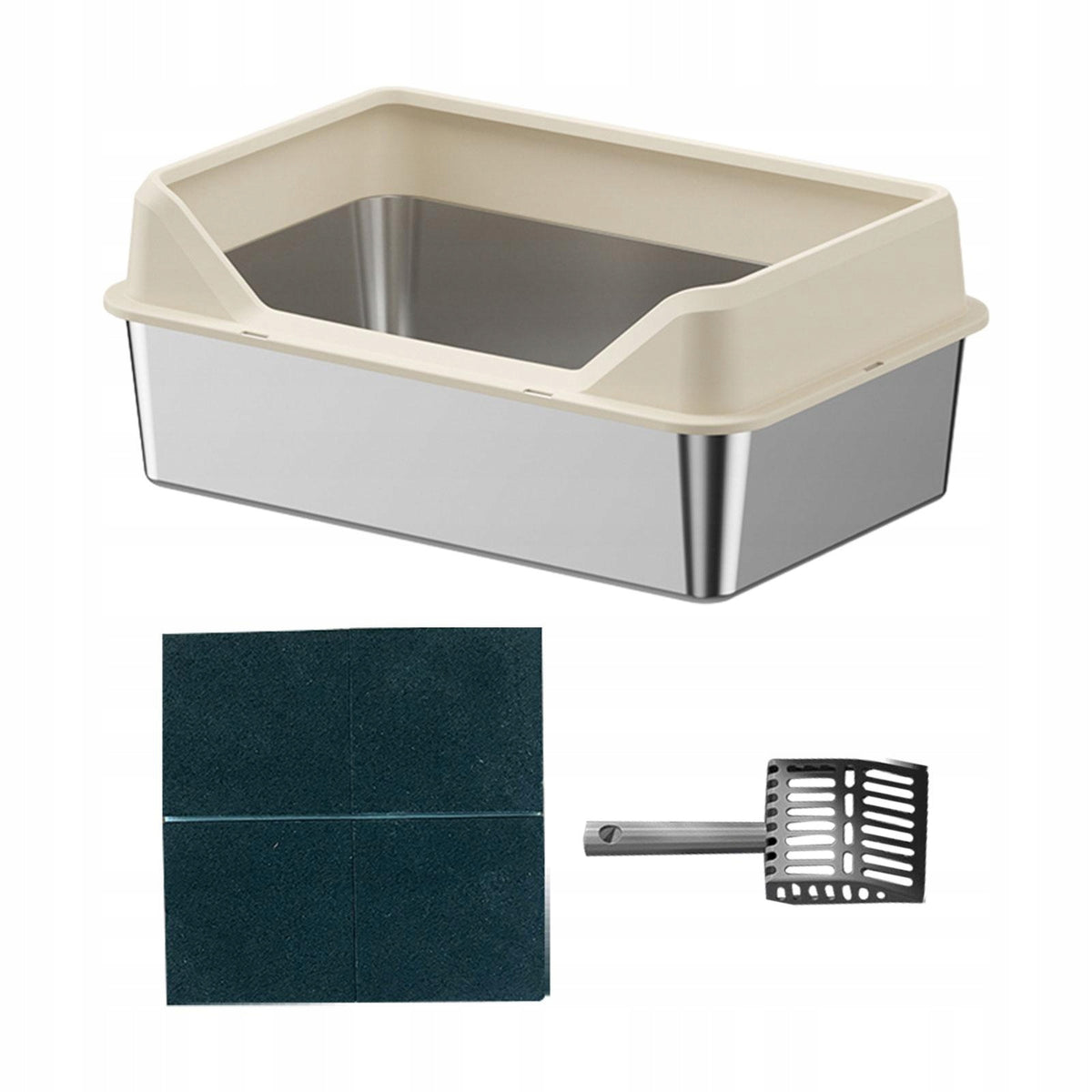 Open Top Pet Litter Box Cat Sand Box Anti Splashing Easy 50x35x15cm Beige