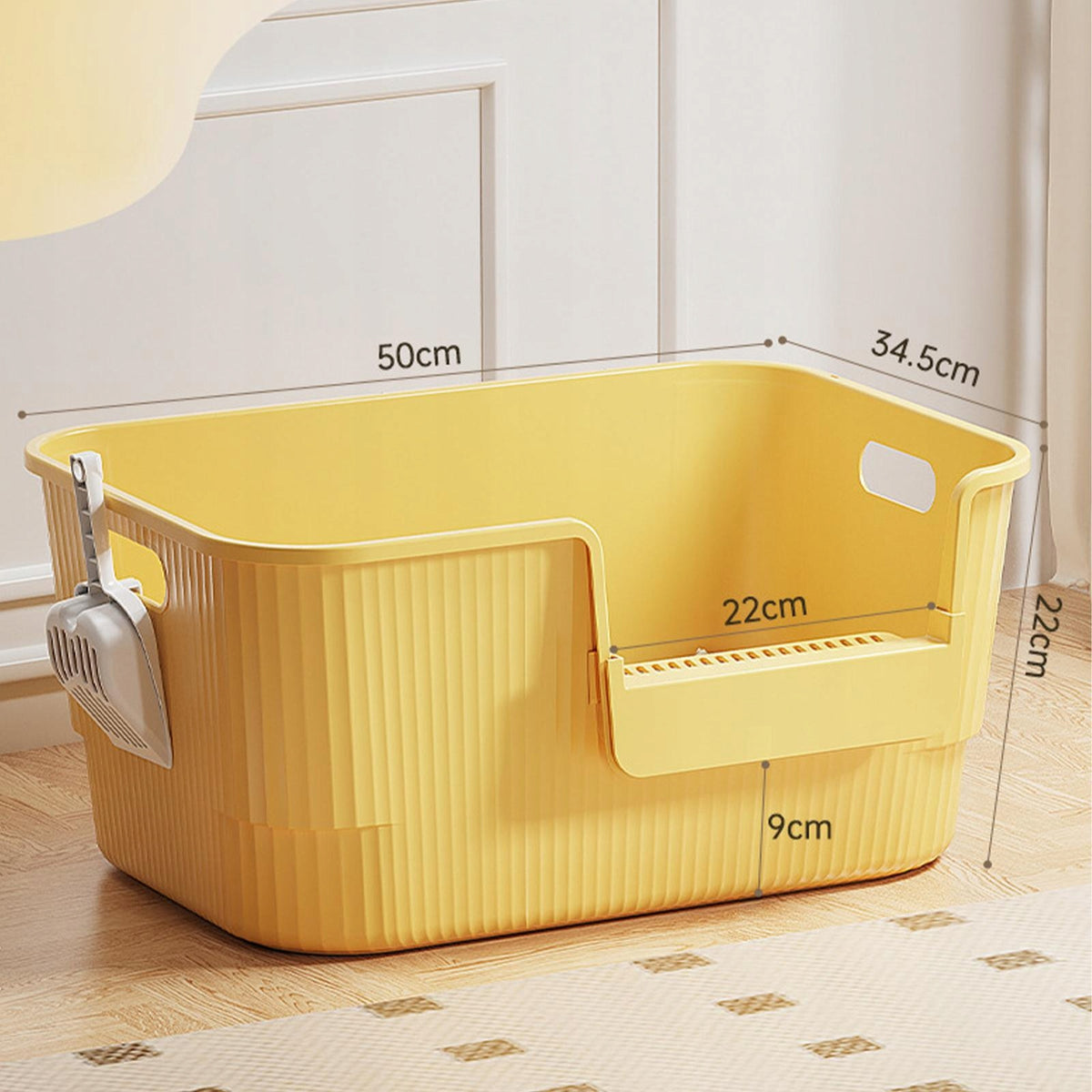 Open Top Pet Litter Box Cat Toilet Sand Box Portable with Handles yellow Packaging status original