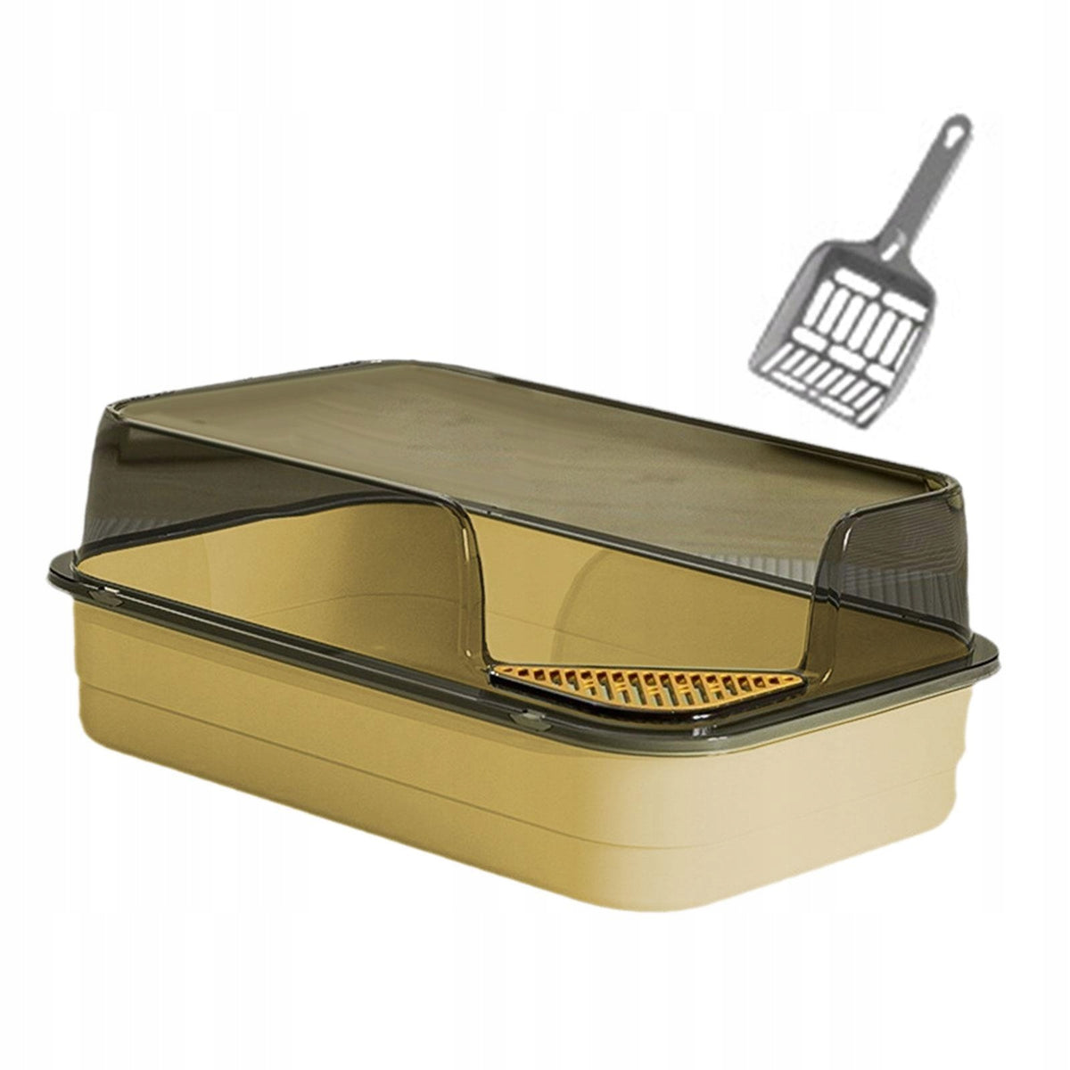 Open Top Pet Litter Box Kitty Litter Pan Heighten Portable Easy Yellow Packaging status original