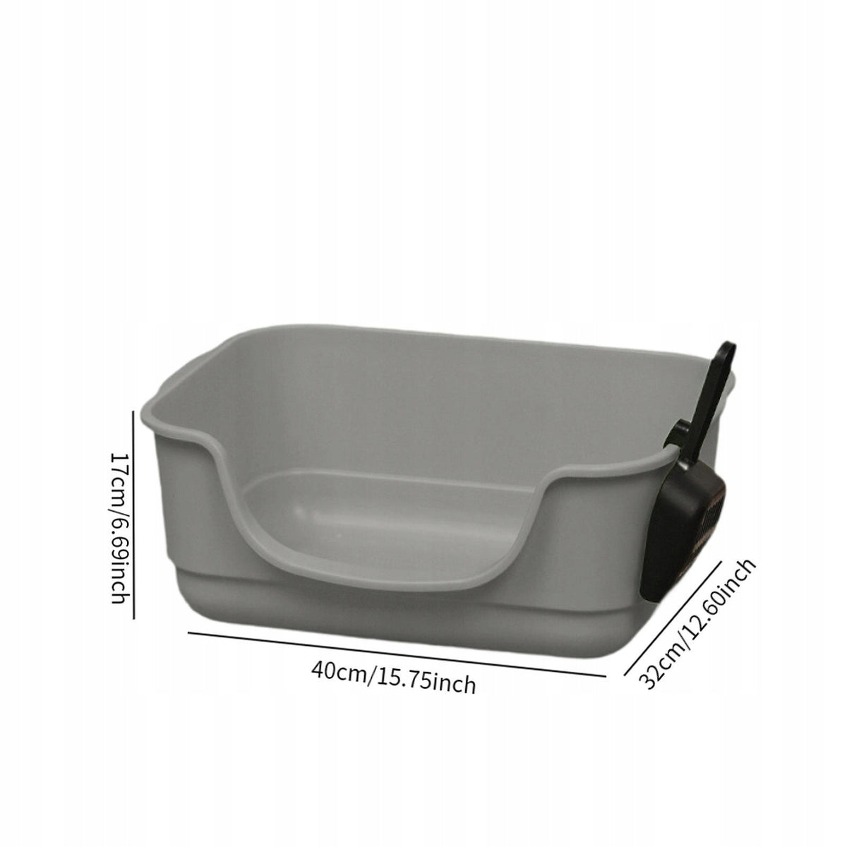 Open Top Pet Litter Box Large Space Easy Carry with Scoop U Shape Gray Manufacturer code 07864077756