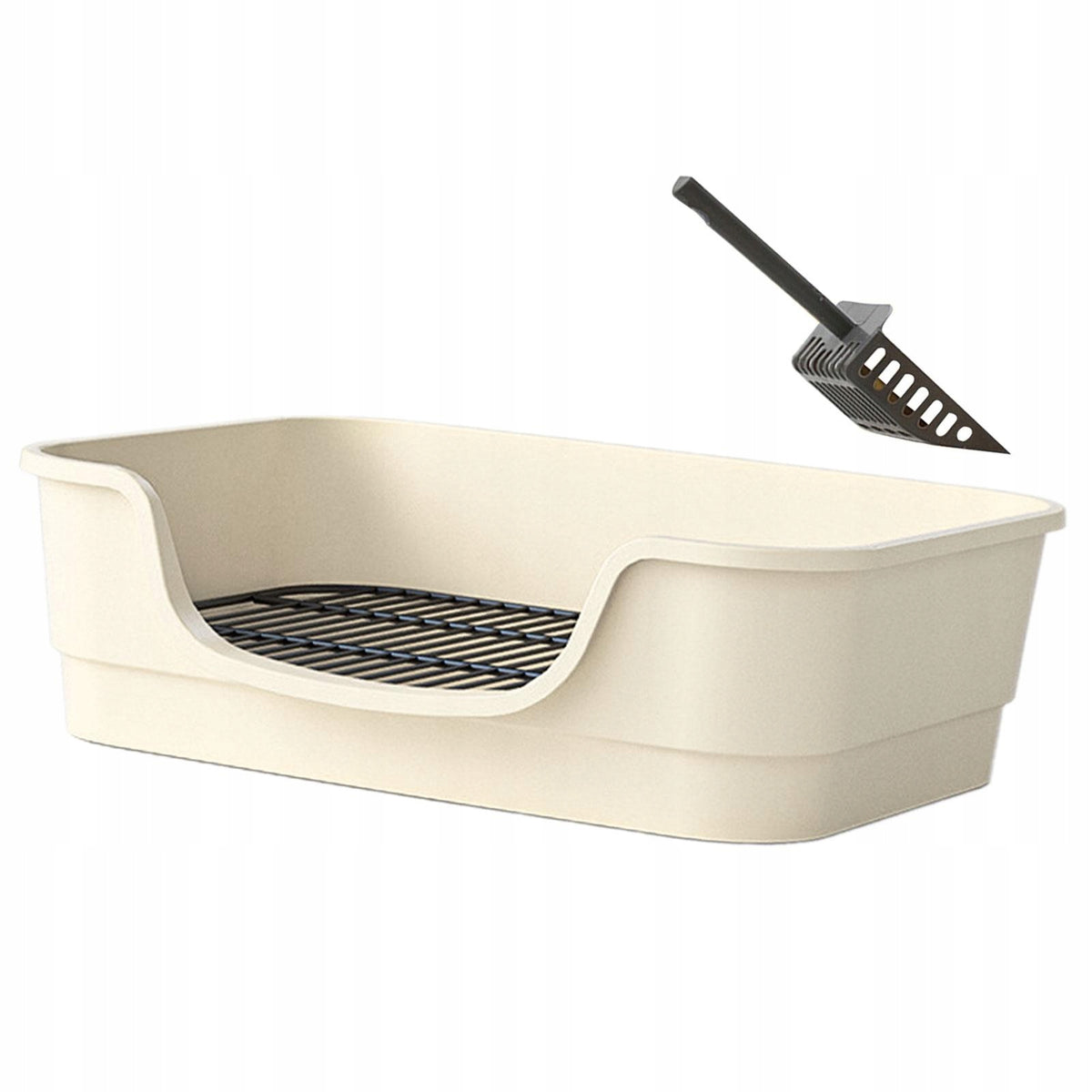Open Top Pet Litter Box with Scoop Large Space Cat Litter Container U white