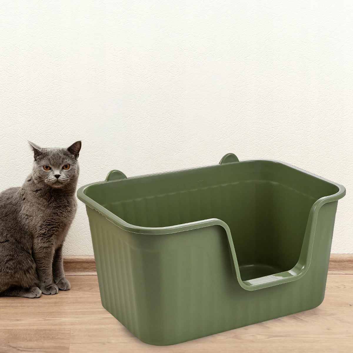 Open Top Pet Litter Tray Sturdy Cat Travel Litter Container Pet Green XL
