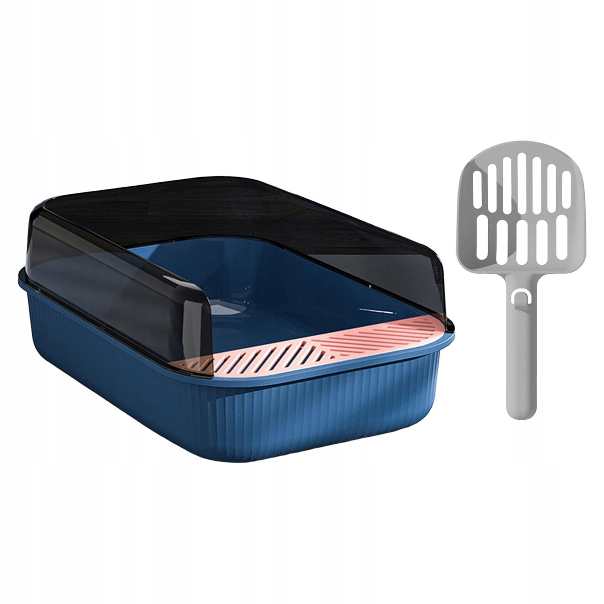 Open Top Pet Litter Tray Toilet Nonstick Container with Scoop Deep Blue