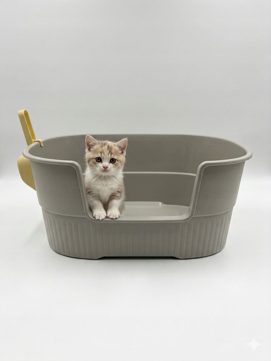 Open cat litter box with spatula, easy to carry