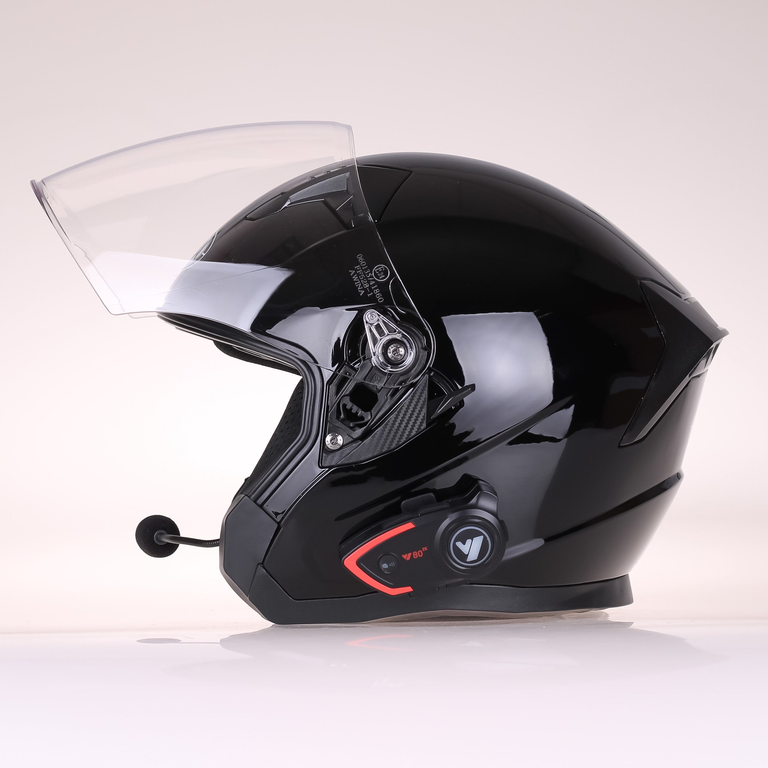 Open motorcycle helmet AWINA black glass blend + INTERCOM BLUETOOTH Manufacturer Awina