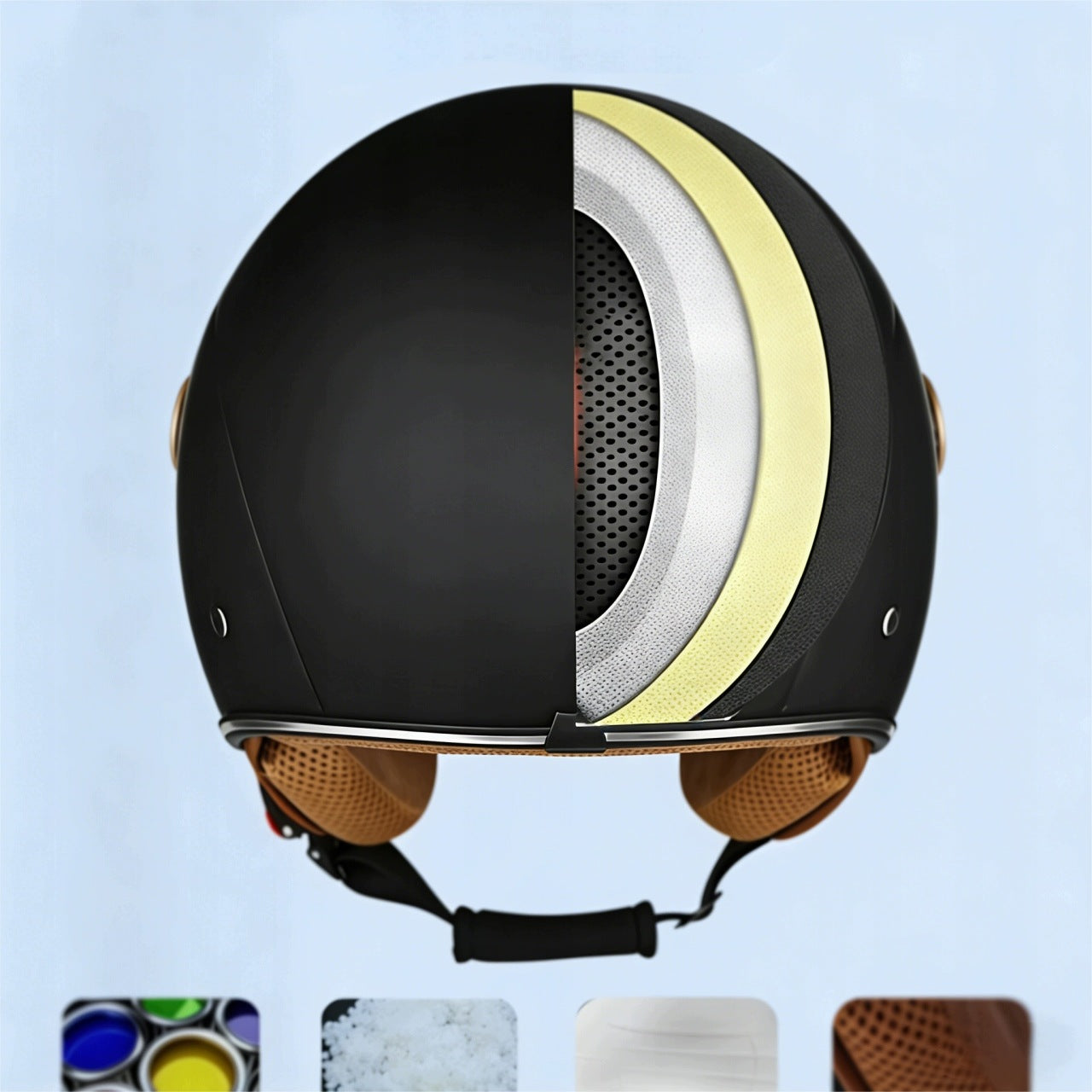 Open retro helmet for motorcycles black universal Size universal