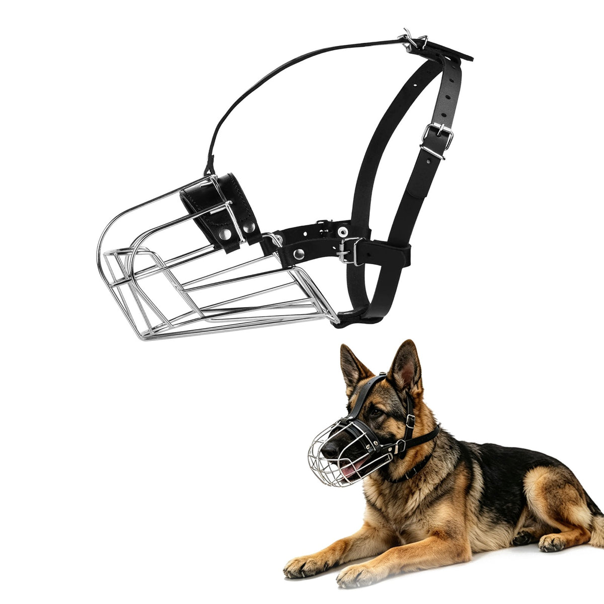 Openwork muzzle For Dog Large Breeds Metal Adjustable Black 1pcs