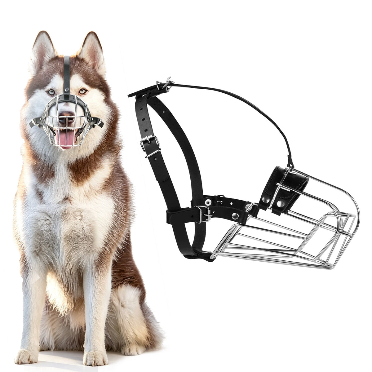 Openwork muzzle For Dog Large Breeds Metal Adjustable Comfortable 1pcs