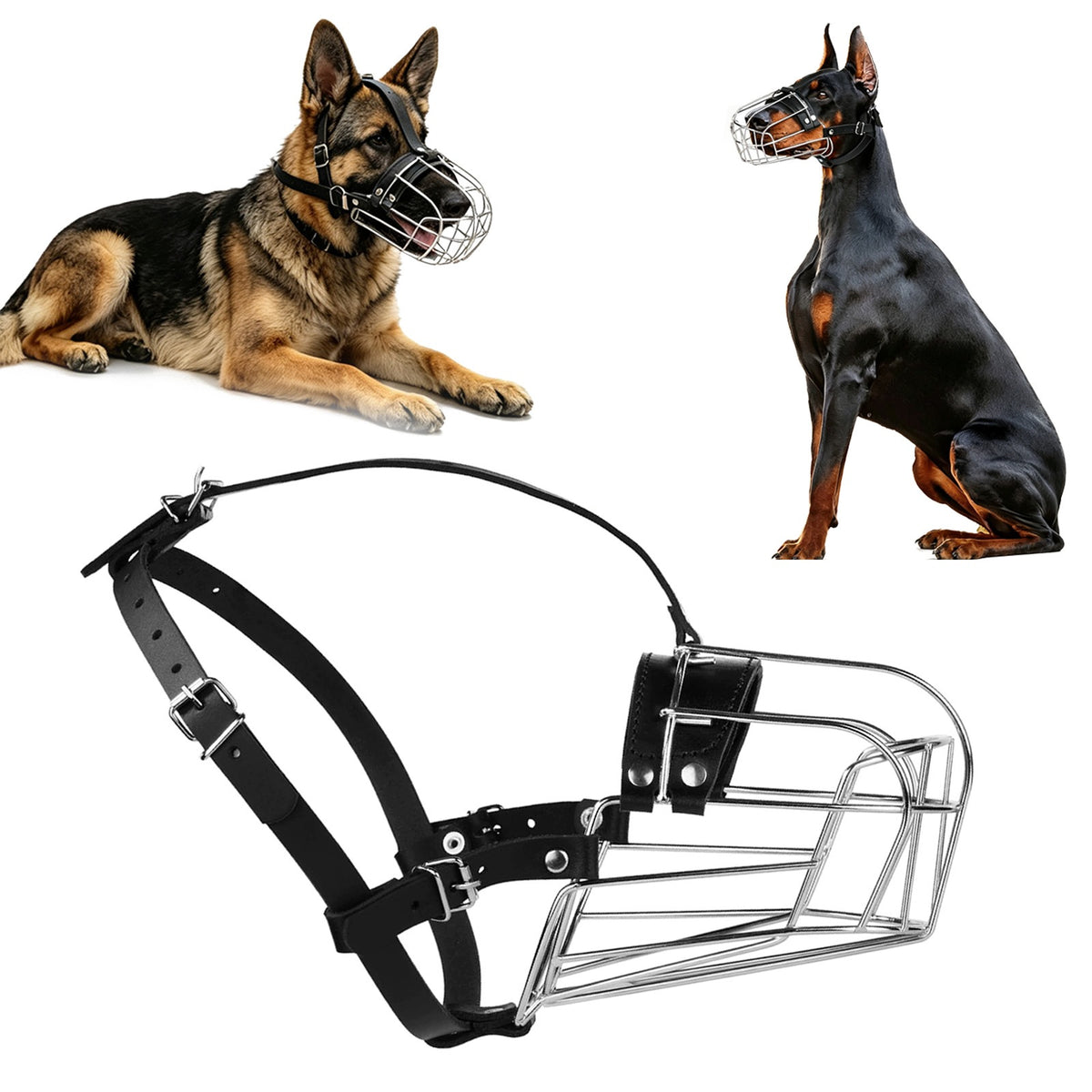 Openwork muzzle For Dog Large Breeds Metal Adjustable Sturdy 1pcs