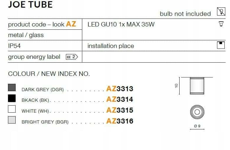 Azzardo lubinis šviestuvas Joe Tube Bright Grey AZ3316