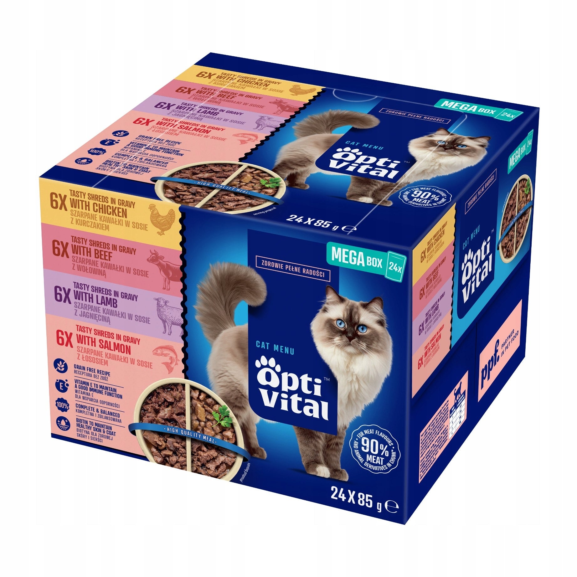 OptiVital complete food for adult cats with chicken, beef, j