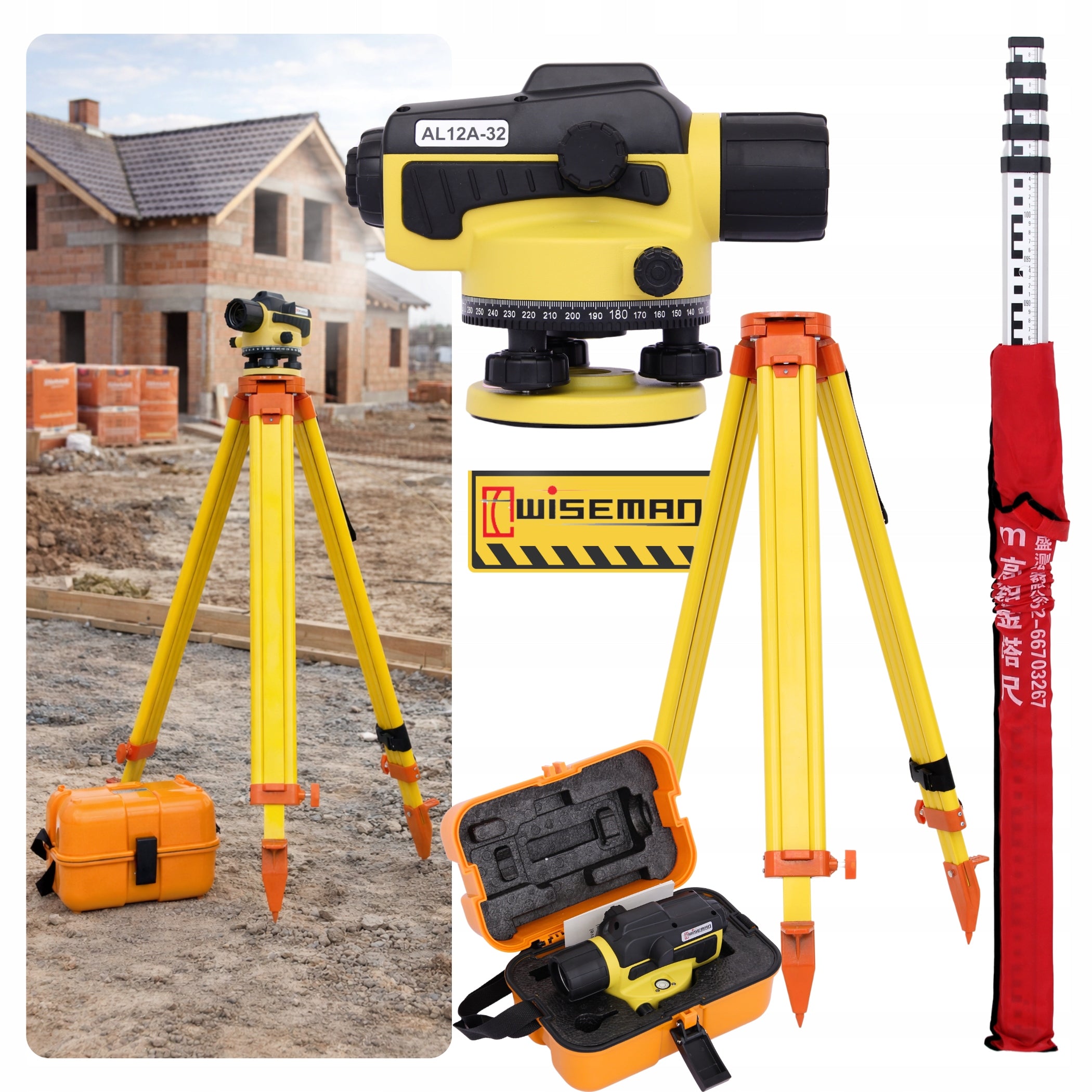 Optical Leveler WiseMan AL12A-32 Set Patch Tripod Suitcase 100 m IP54