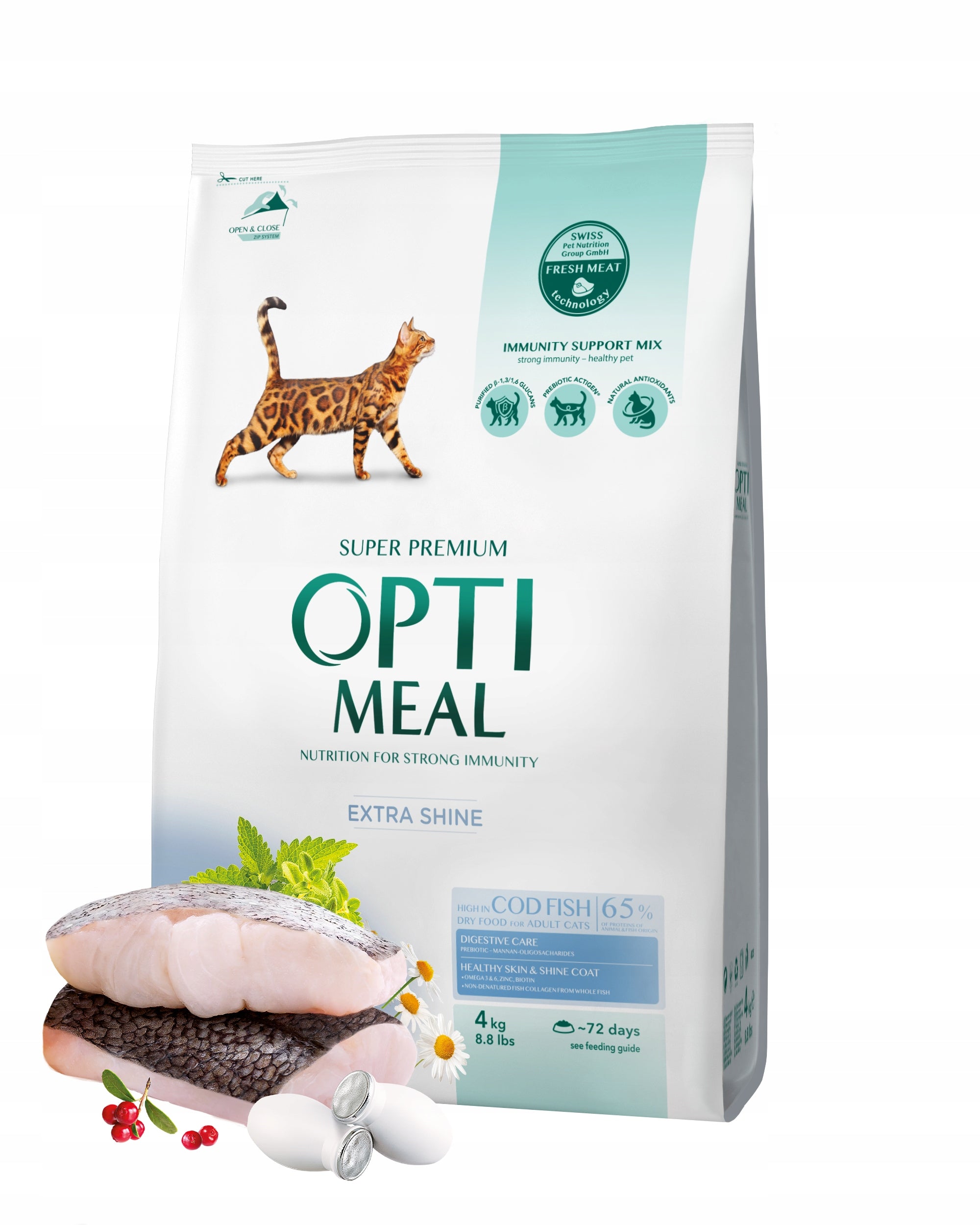 Optimeal Adult Cat Dry Food Cod Fish for Skin and Coat 4kg
