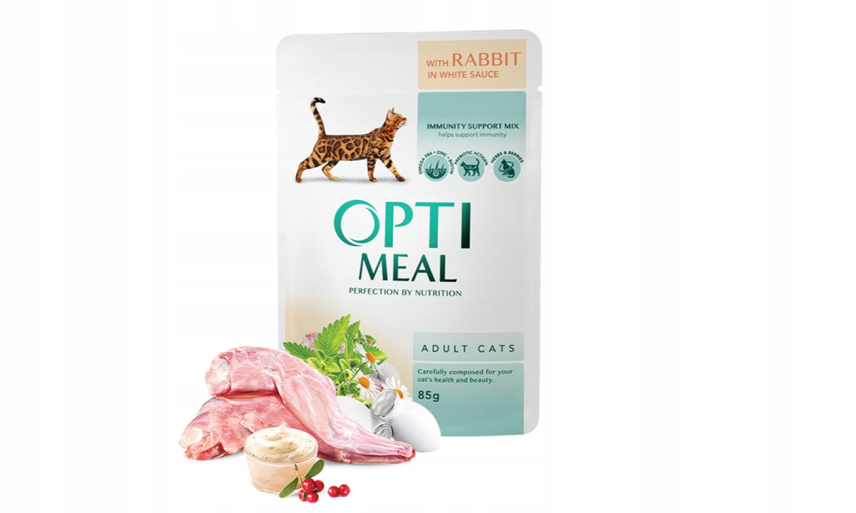 Optimeal Adult Cat Wet Food Rabbit in White Sauce 12x85g Packaging status original