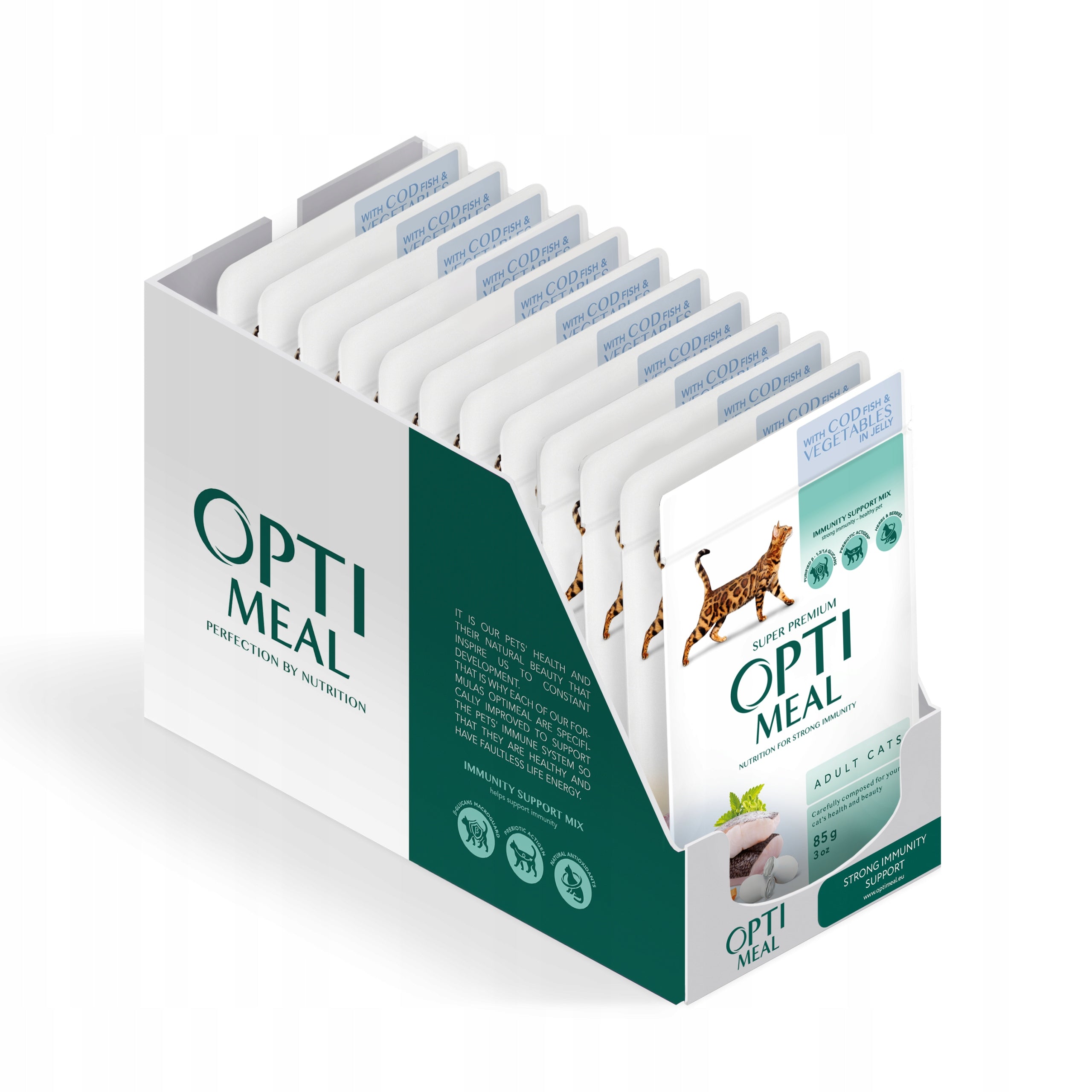 Optimeal Adult Cats Wet Food Cod Fish and Veggies in Jelly 12x85g