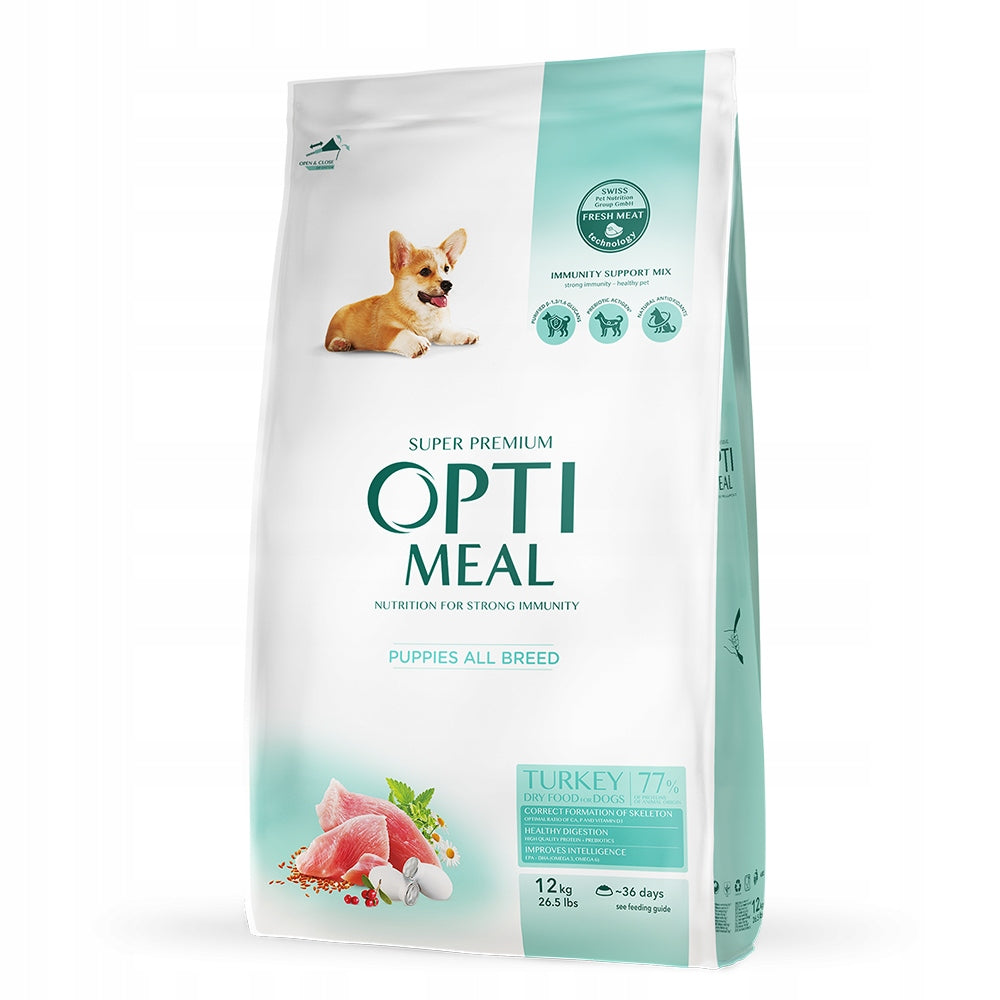 Optimeal Puppy Dry Dog Food Turkey All Breeds 12kg Packaging status original