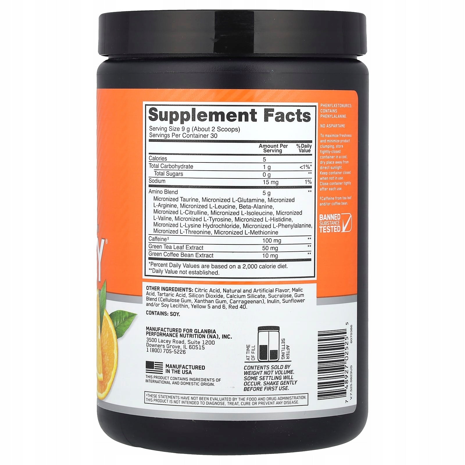 Optimum Nutrition, Essential Amin.O. Energy, Orange, 270 g Expiration date at least 3 months from the date of purchase