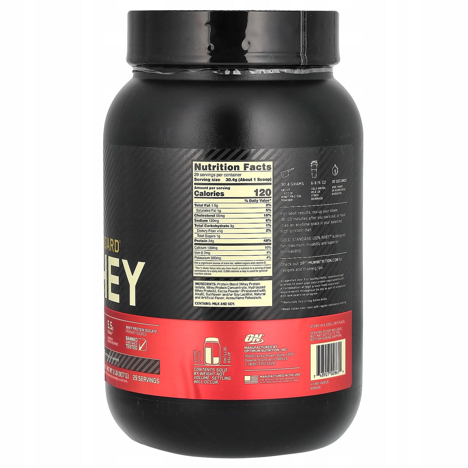 Optimum Nutrition, Gold Standard 100% Whey, Double Rich Chocolate, 2 lb (907 g) Expiration date at least 3 months from the date of purchase