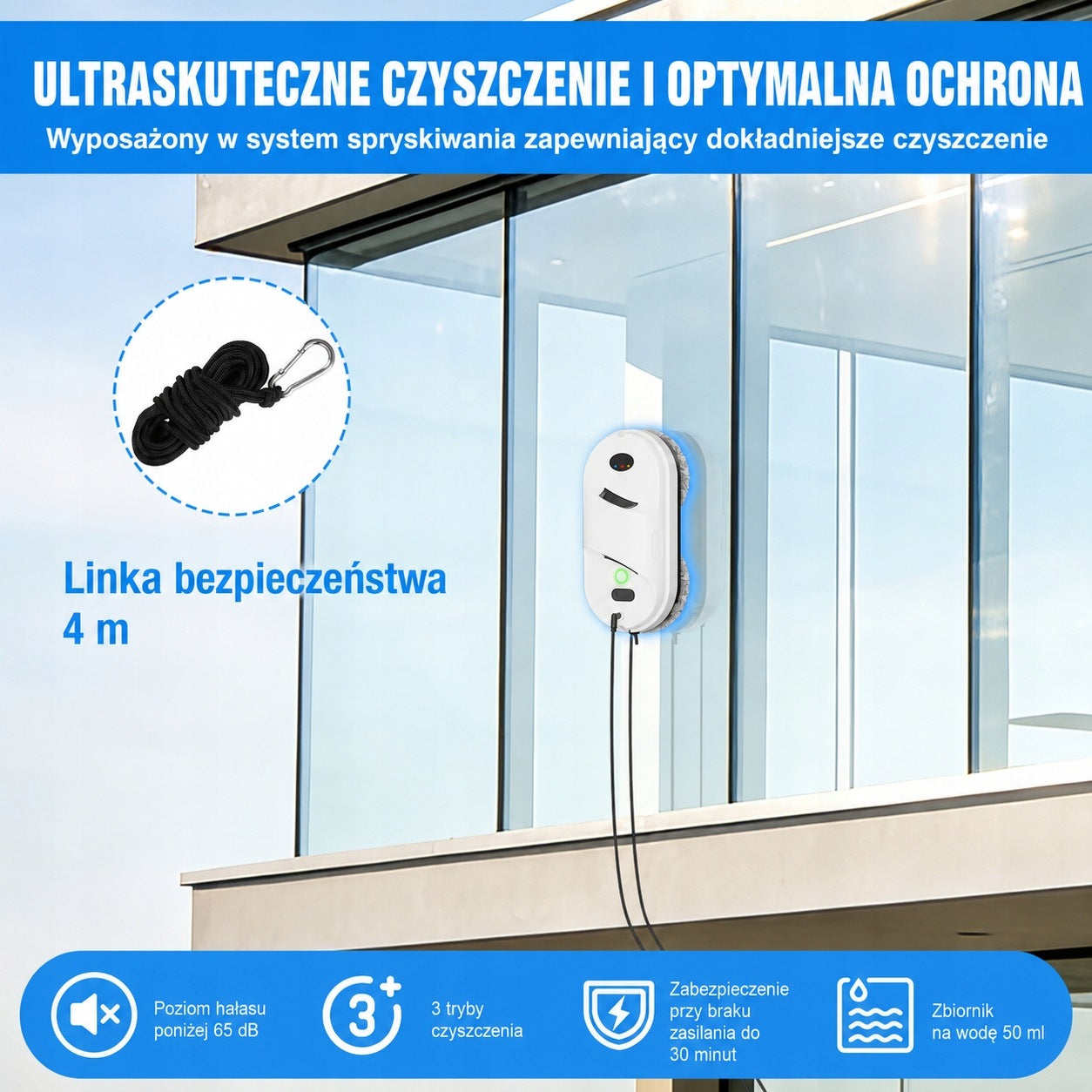 Orabuth Robot Do Mycia Okien 5600 Pa z Podwójnym Natryskiem i Nawigacją AI Manufacturer code Orabuth001