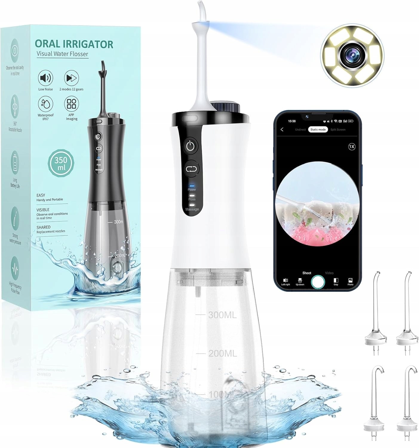 Oral 350ML Irrigator Cordless Visual Electric Tooth Cleaner