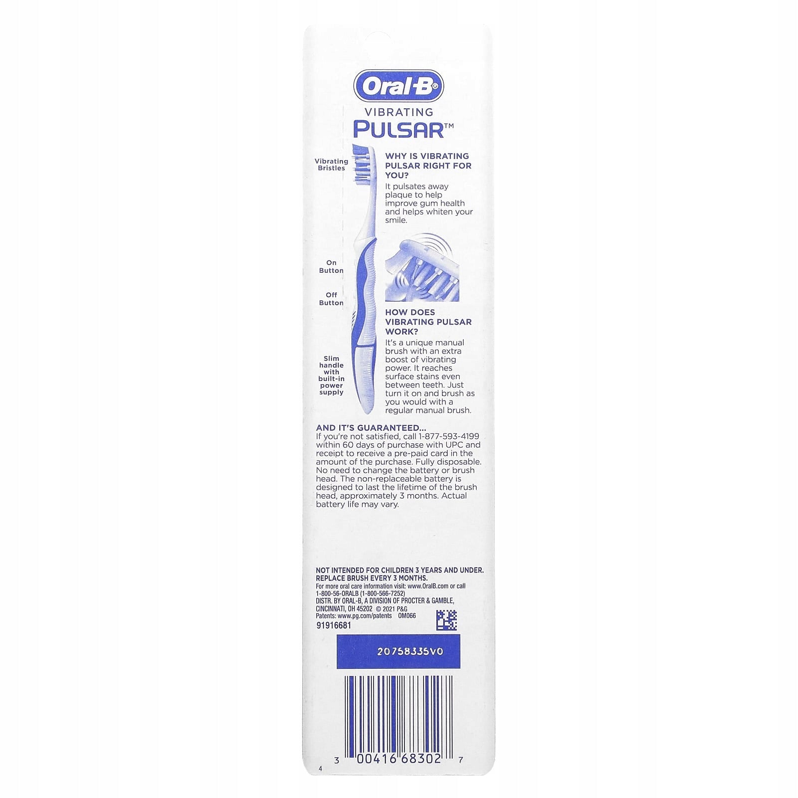 Oral-B, Vibrating Pulsar, battery operated toothbrush, medium, 2 pcs Brand Oral-B