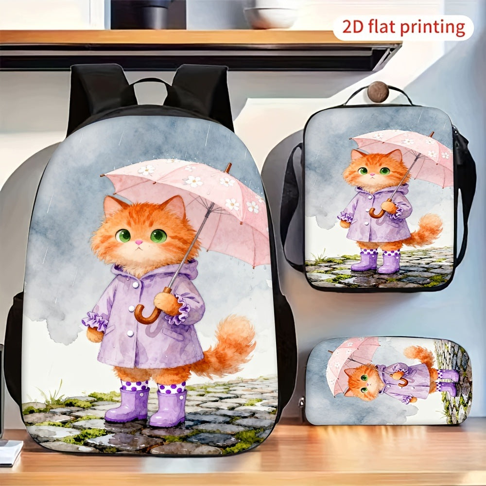 Orange Cat Backpack Set - 3 Pieces