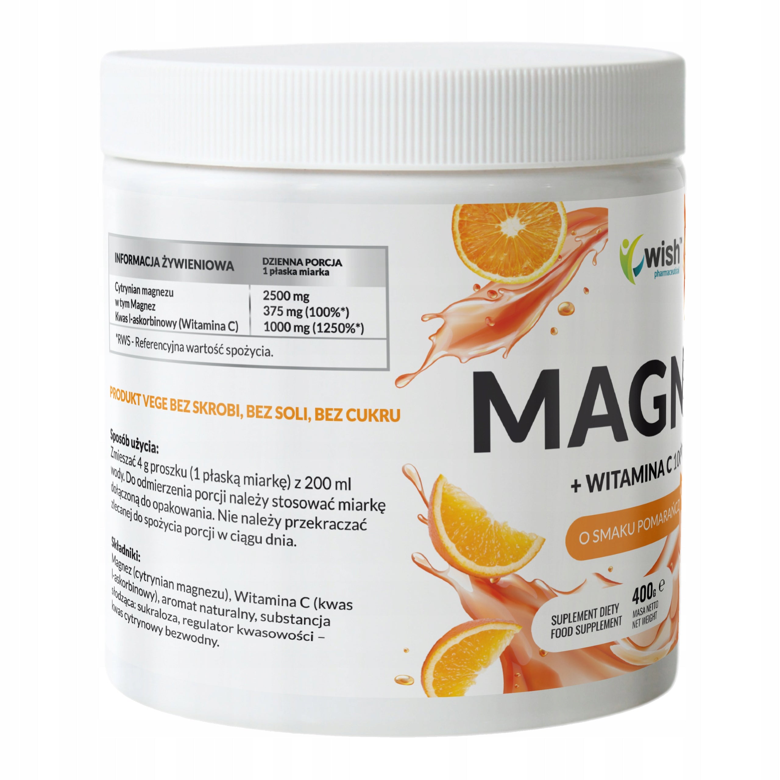 Orange MAGNESIUM Powder 400g VITAMIN C Stress Fatigue Citrate Packaging status original