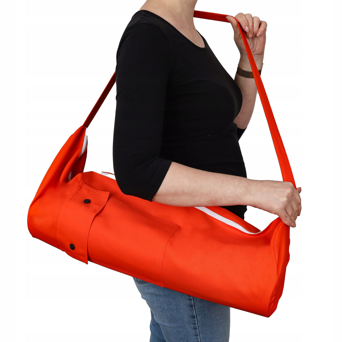 Orange cotton yoga mat bag. Spacious and practical.