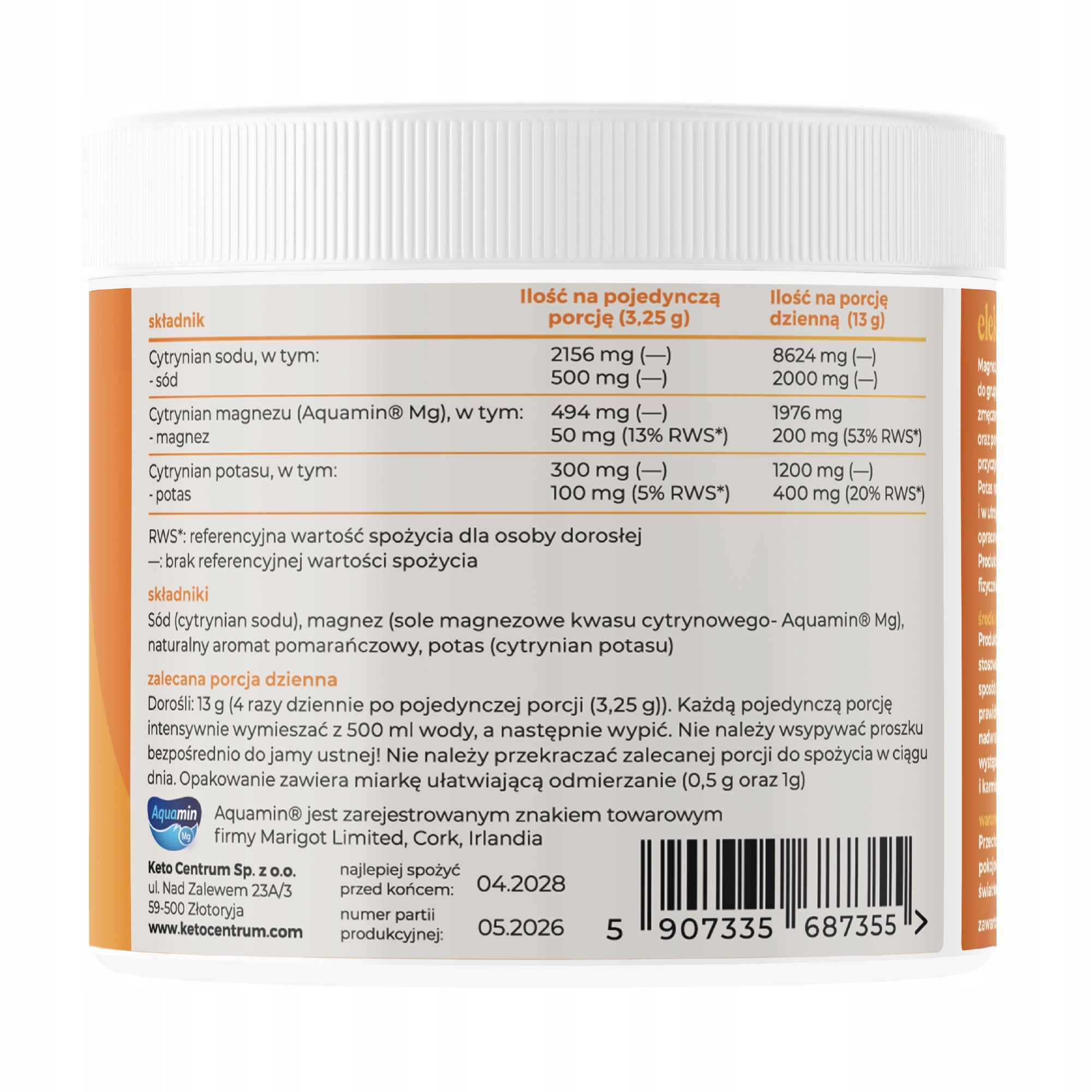 Orange flavoured electrolytes without sugar and sweeteners Keto Centrum - 360g Name other