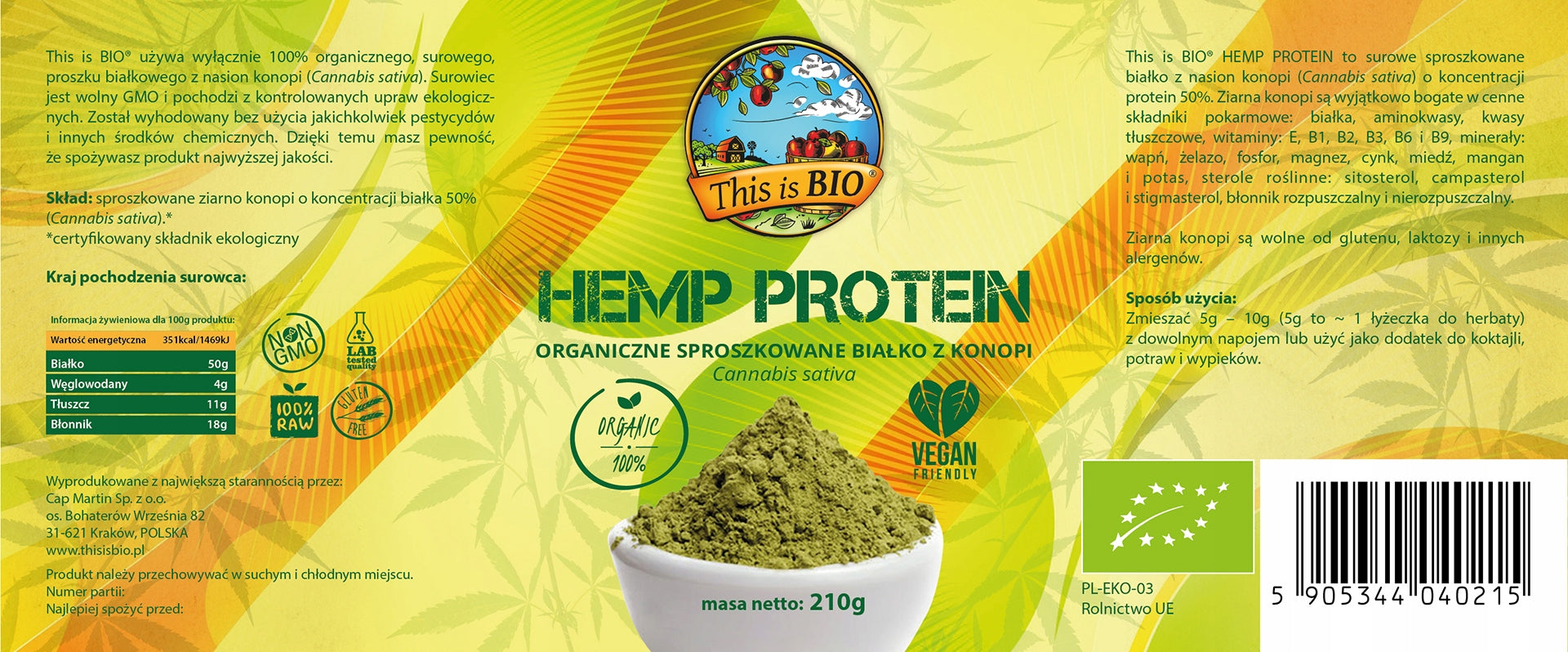Organic Hemp Protein HEMP PROTEIN This is BIO 210g Expiration date at least six months from the date of purchase