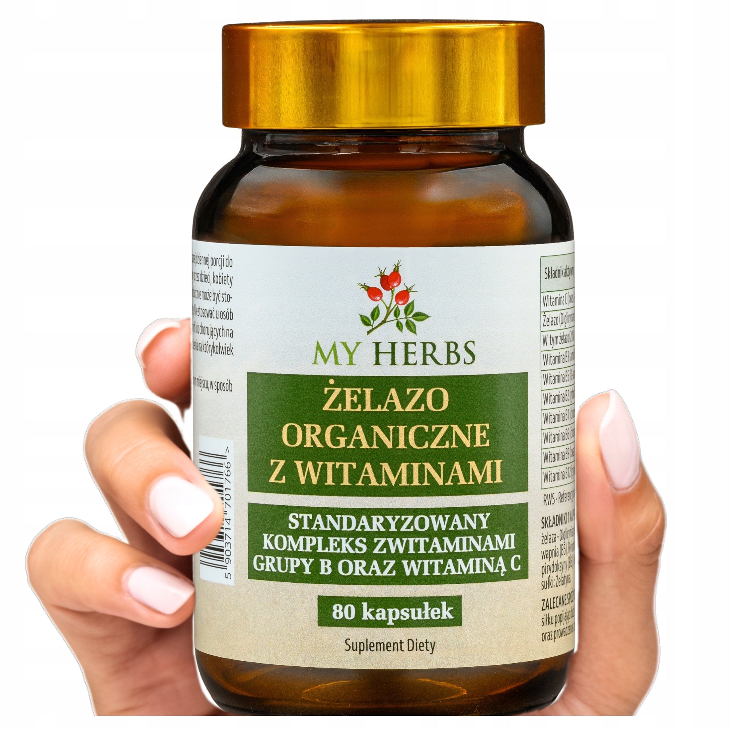 Organic Iron with Vitamins B Complex and C 80 caps natural absorbable