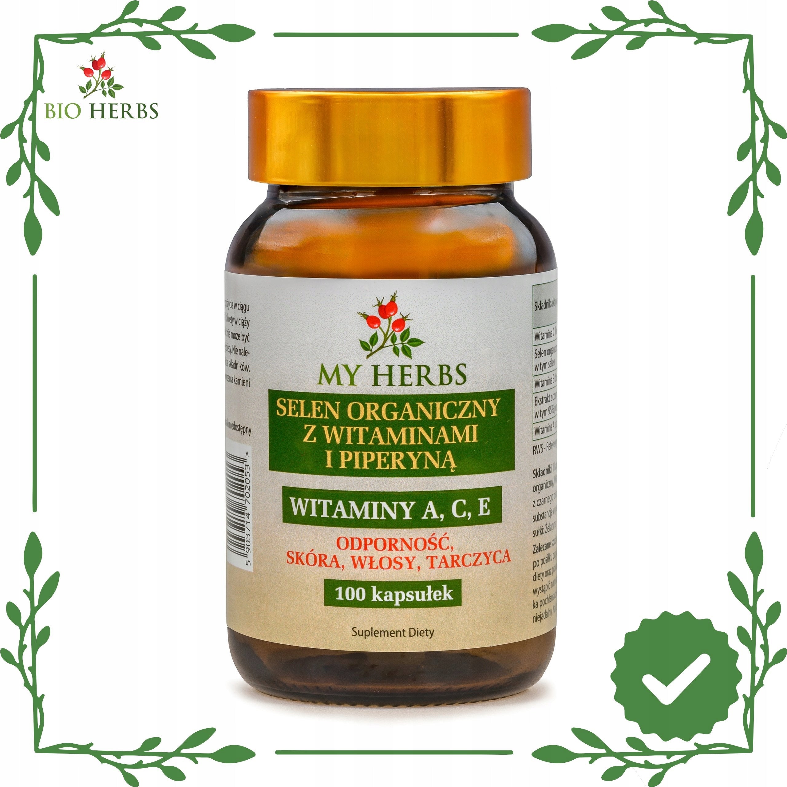 Organic Selenium Bio Herbs with vitamins A, C, E and piperine 100 capsules Medical device no