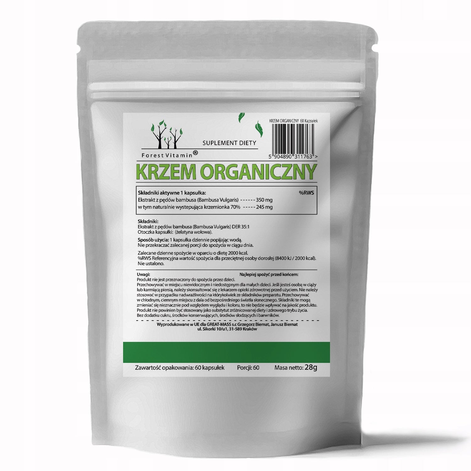 Organic Silicon 60caps Bamboo Shoot Extract VULGARIS Name Bamboo Extract
