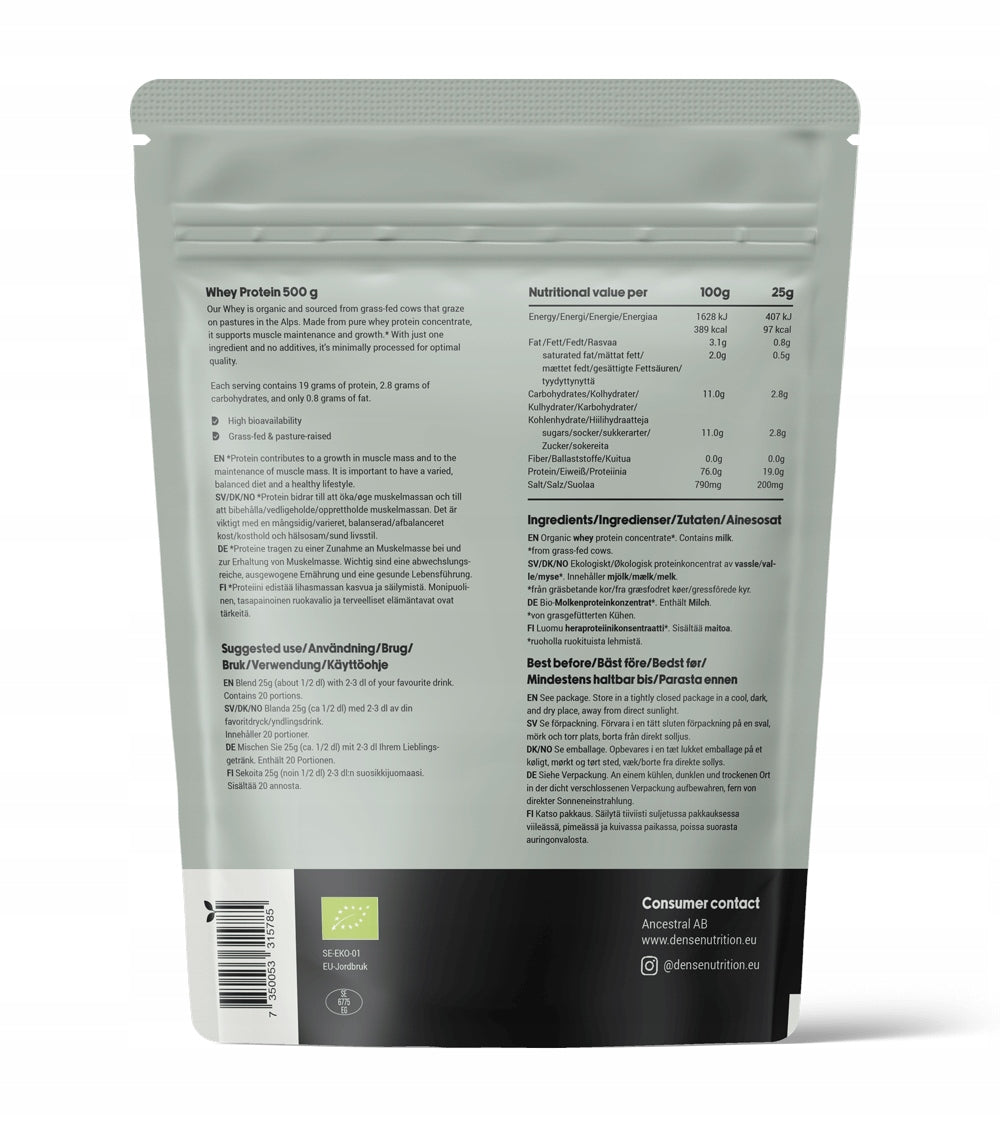 Organic Whey Protein Flavorless Grass-Fed, 500 gr Expiration date at least 1 year from the date of purchase