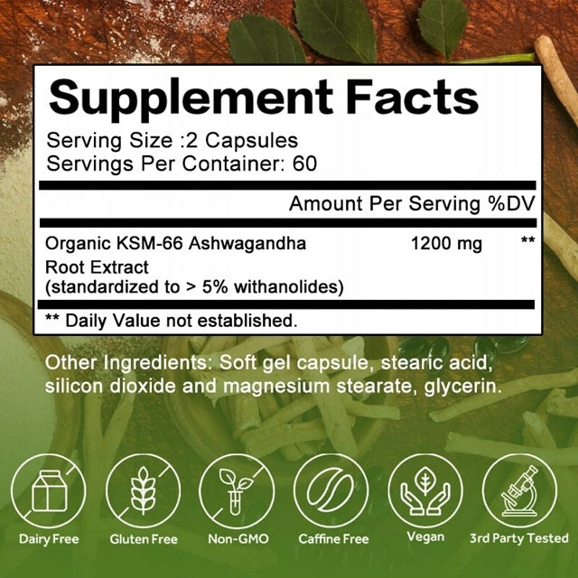 Organic gel capsules Ksm-66 Ashwagandha 1200 mg - Improves stress... Manufacturer code Daitea