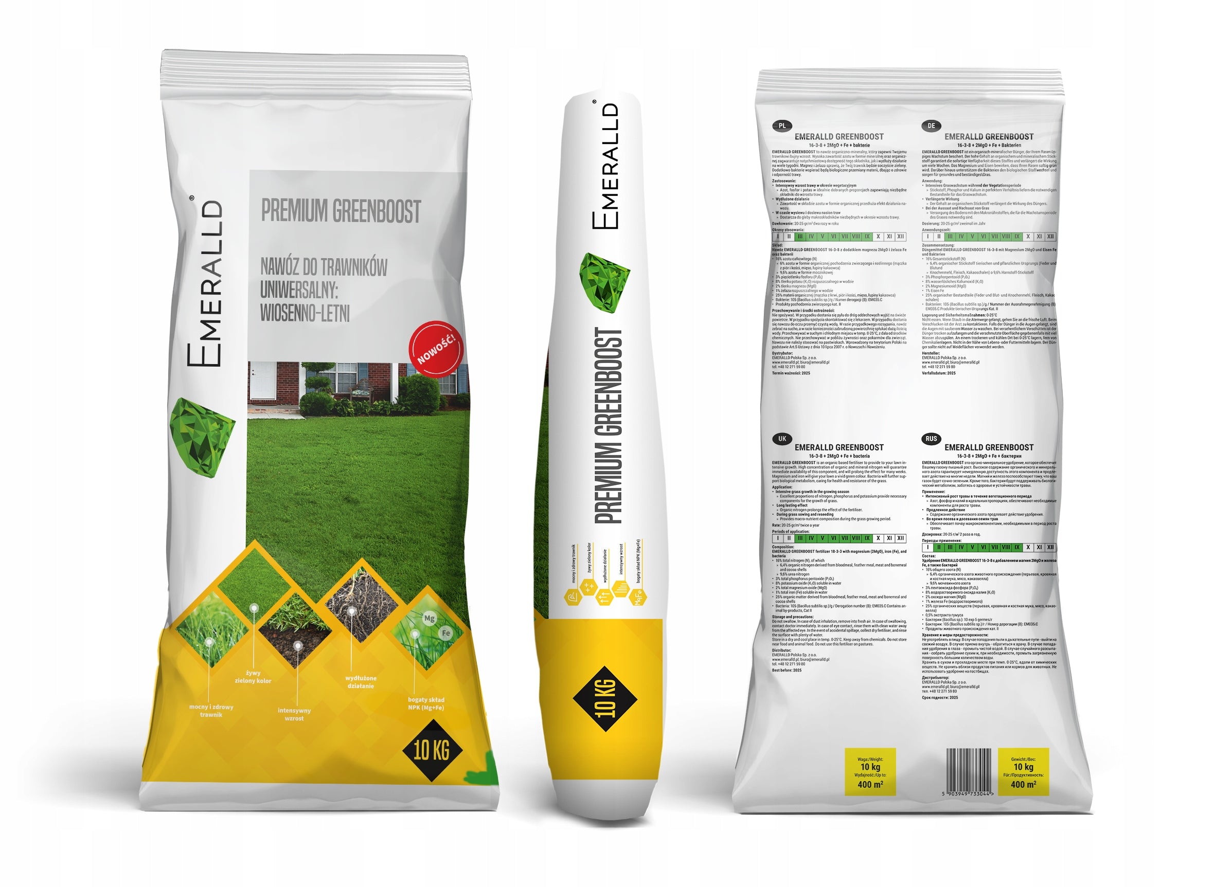 Organic lawn fertilizer Emeralld Greenboost 10 kg nitrogen Packaging status original
