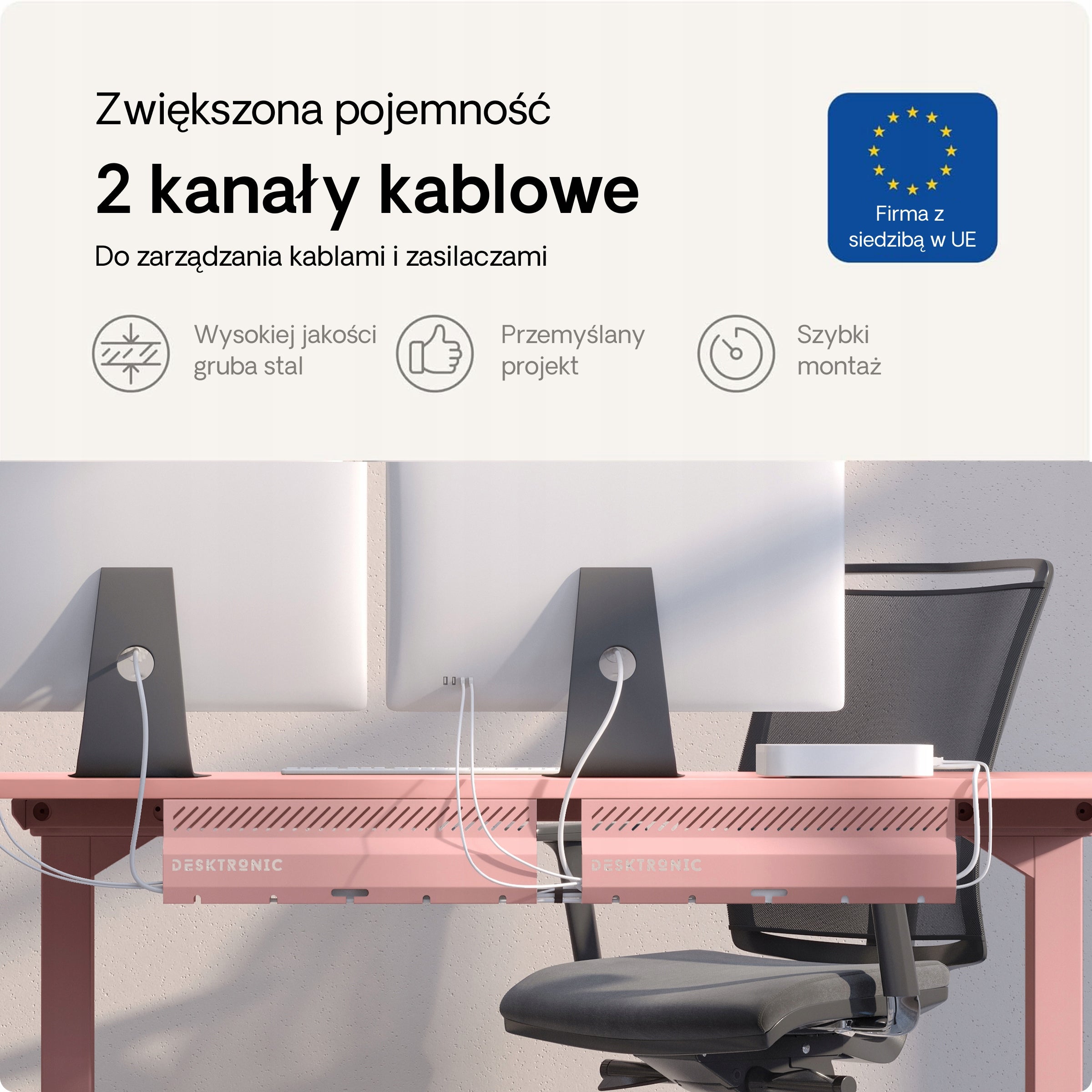 Organizer Cable Grille for Desk 2x43cm Pink Steel EAN (GTIN) 5060826166651
