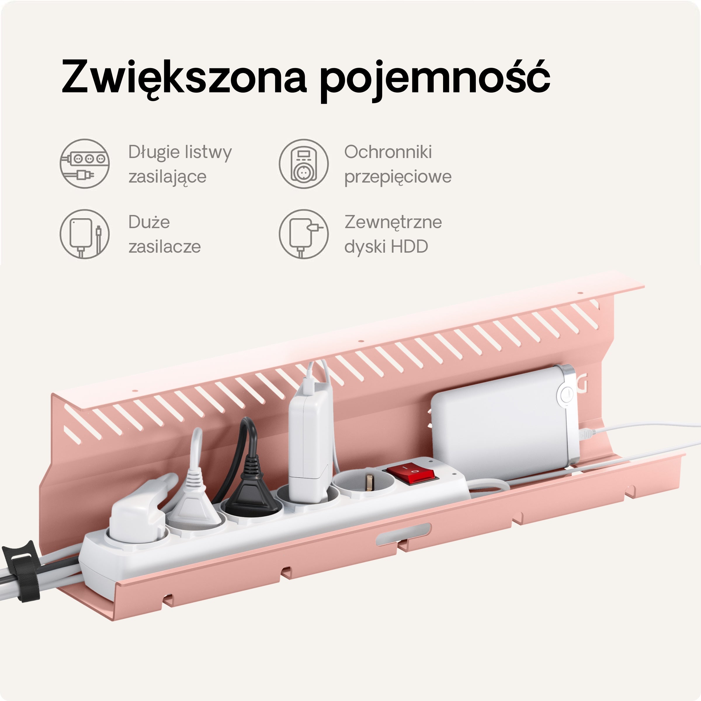 Organizer Cable Grille for Desk 2x43cm Pink Steel Packaging status original