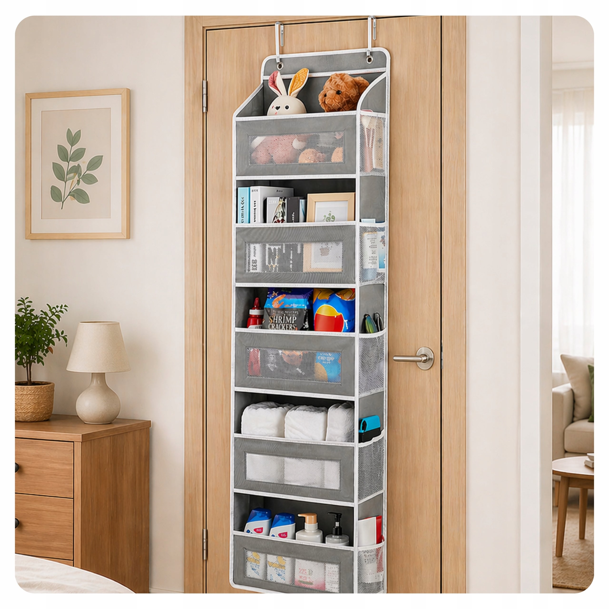 Organizer Hanging Bookcase For Door Cabinet Toys Clothes 5 Shelves Grey Length 39.88 cm