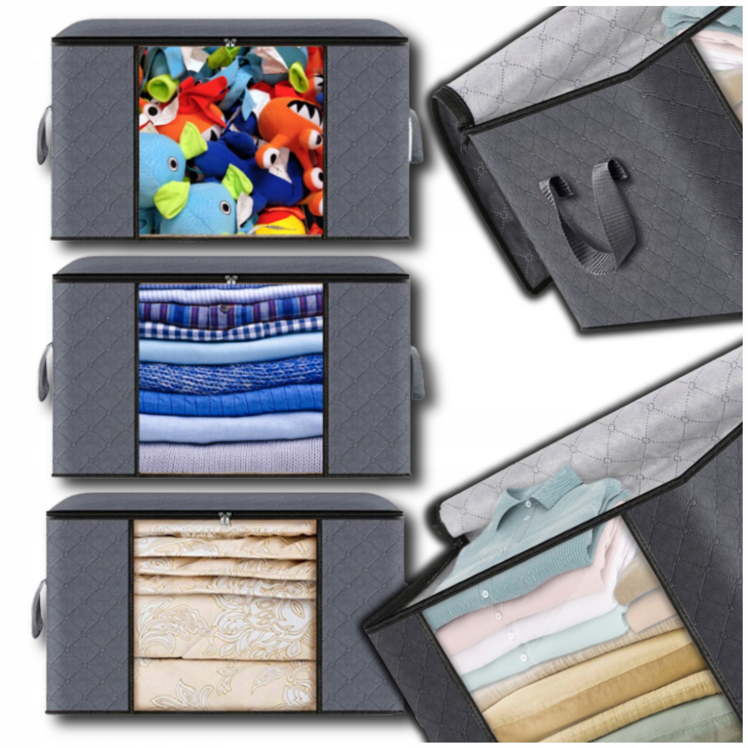 Organizer Set of 3 Cabinet Bag for Bedding Clothes Large 90L Packaging status original