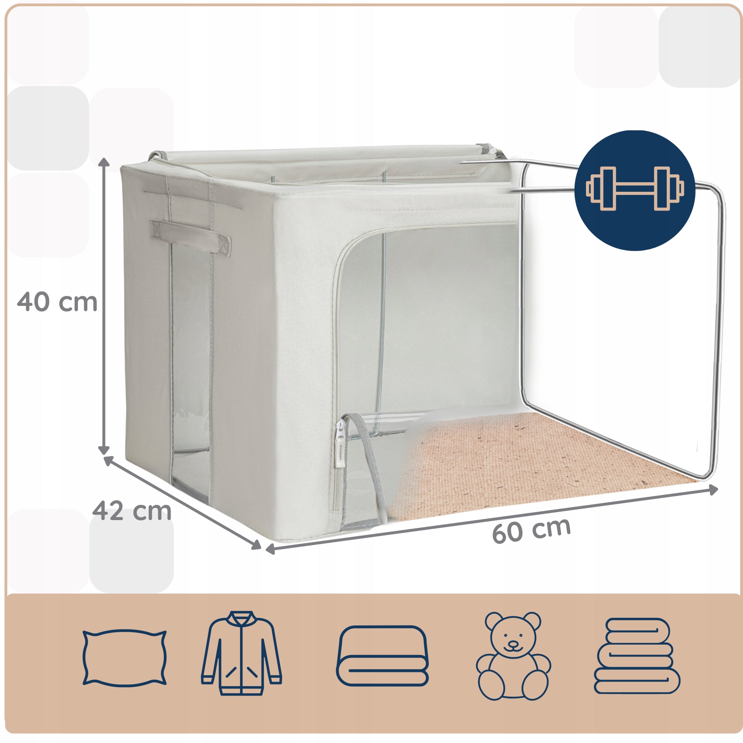 Organizer box clothes box wardrobe linens with lid 100L Manufacturer code torba ze stelażem szary 100L 1
