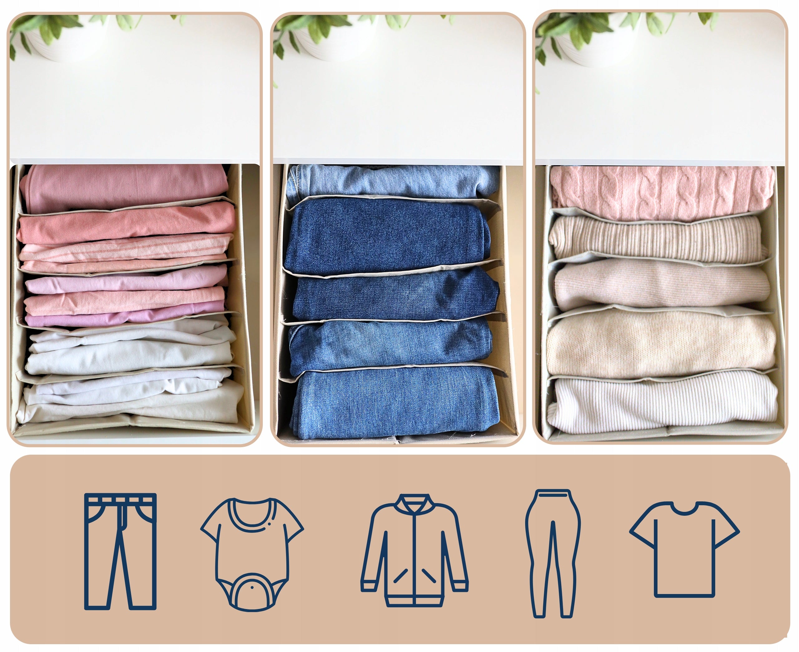 Organizer box clothes container jeans for closet drawer 32x27x17 x2 Length 32 cm