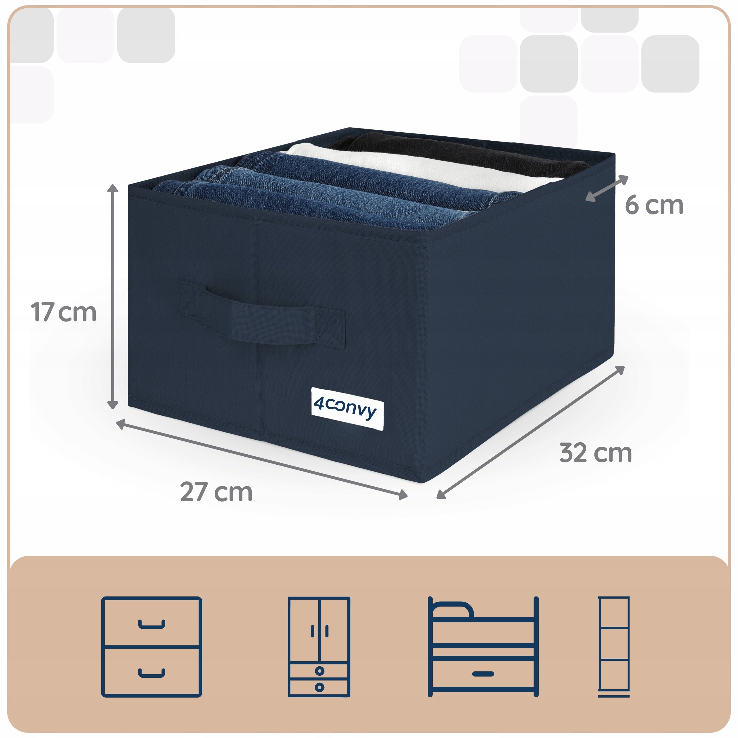 Organizer box clothes container jeans for closet drawer 32x27x17 x2 Manufacturer code 5grids_blue