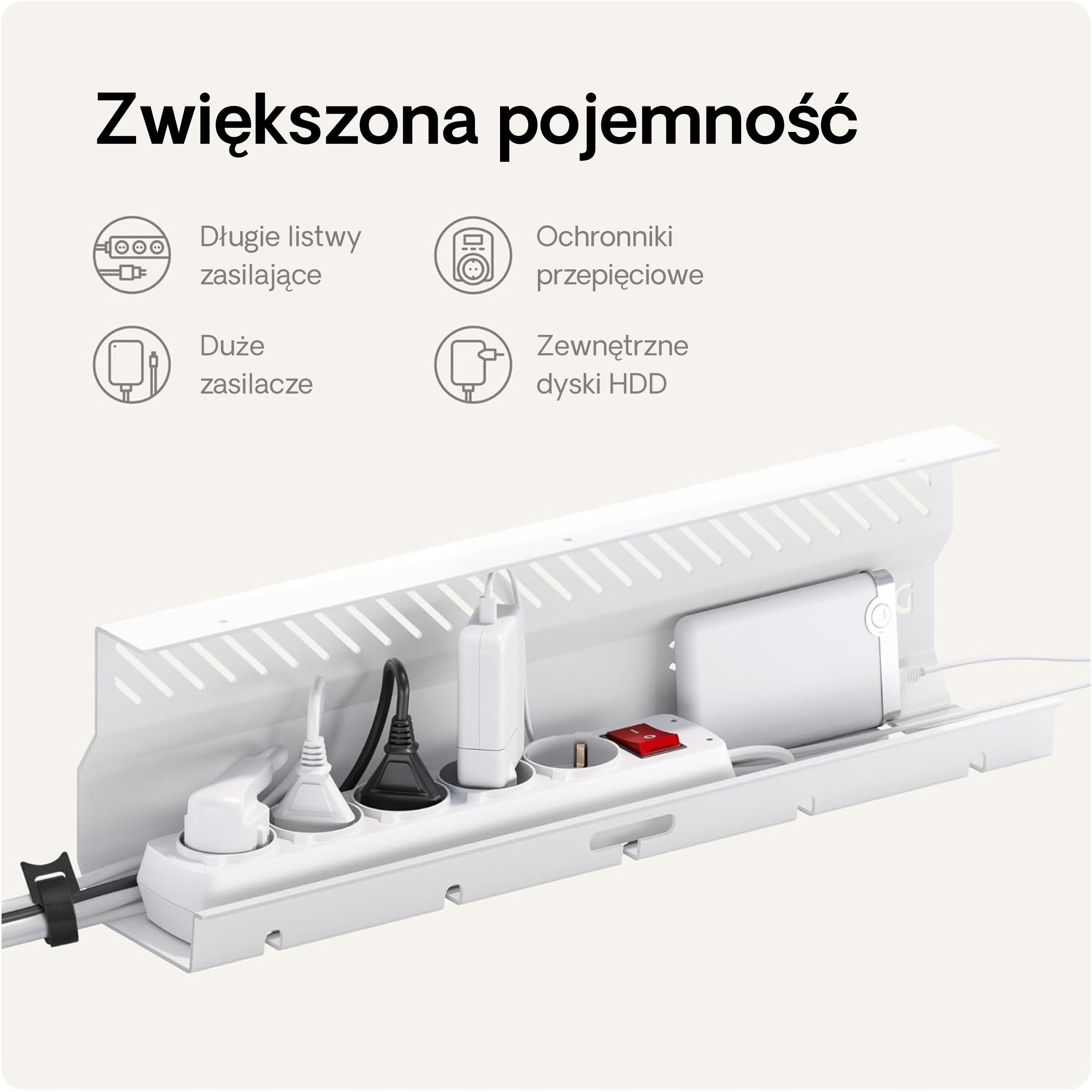 Organizer cable grille for desk 2x43cm White Steel Brand Desktronic