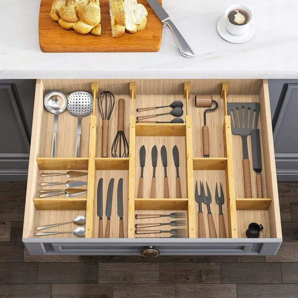 Organizer for Drawer Compartment Adjustable 43-56 cm Bamboo 10 elements Brand no brand