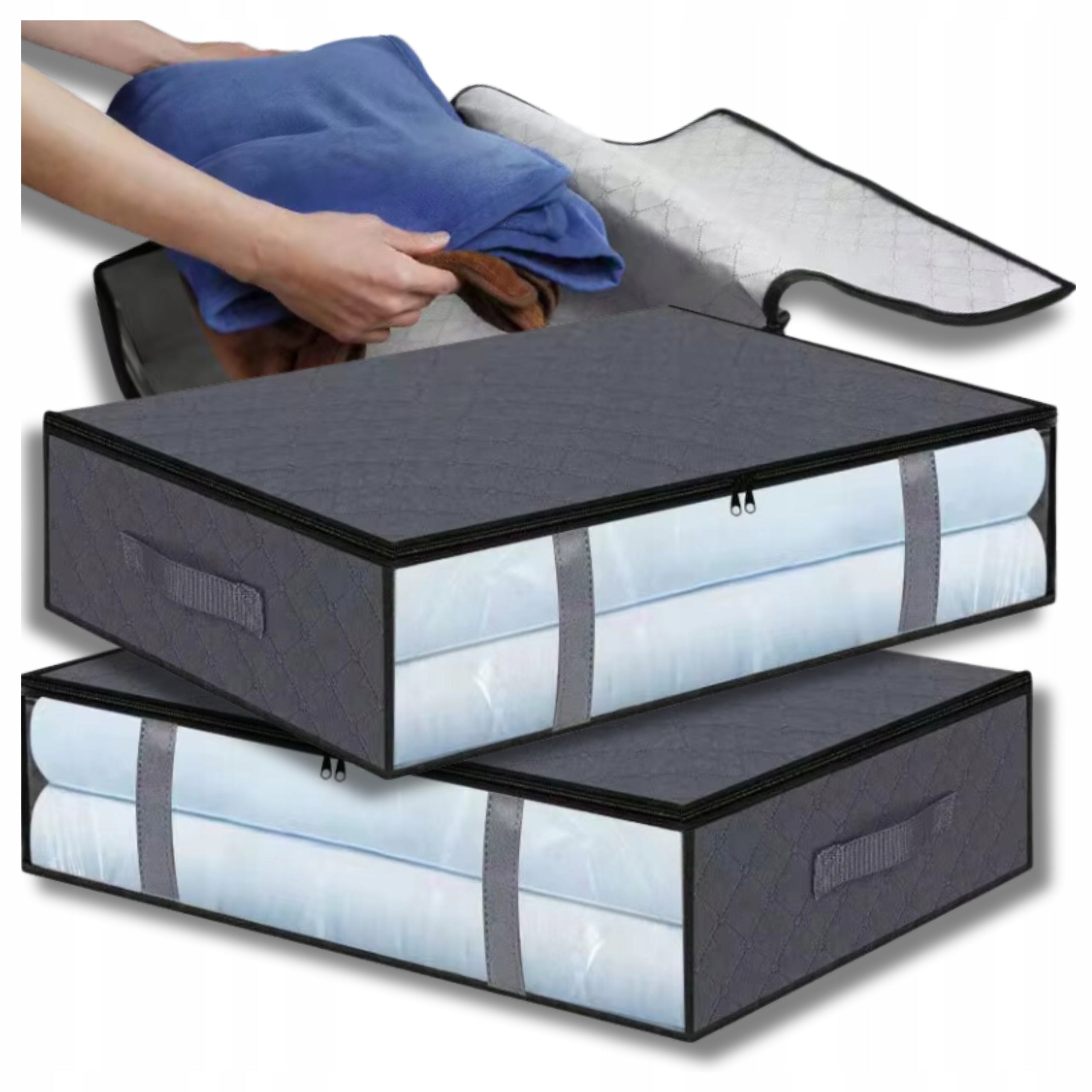 Organizer set of 2 pcs wardrobe bag for bedding clothes large grey flat Packaging status original